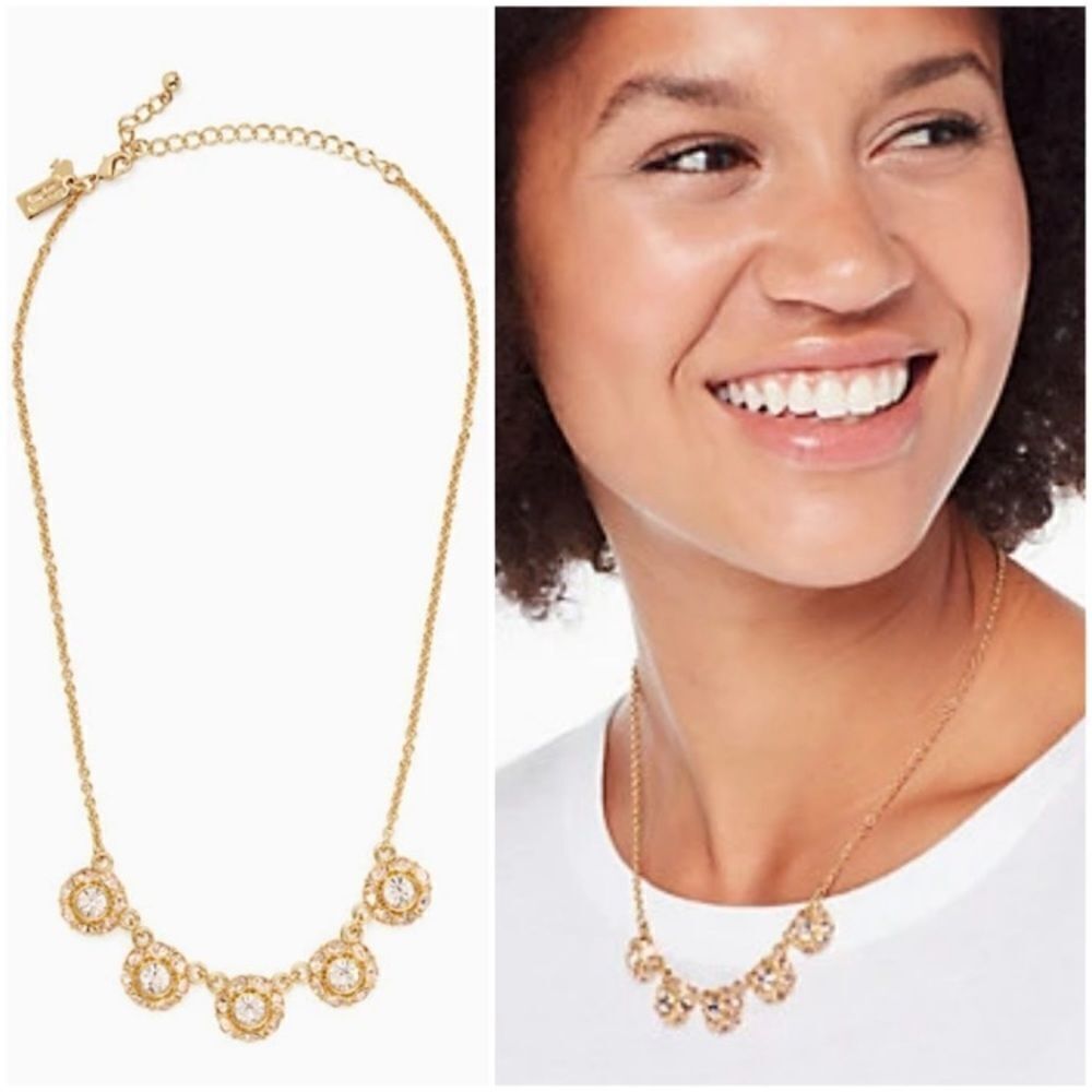 Kate spade putting on the ritz row necklace gold crystal sparkle new NWT